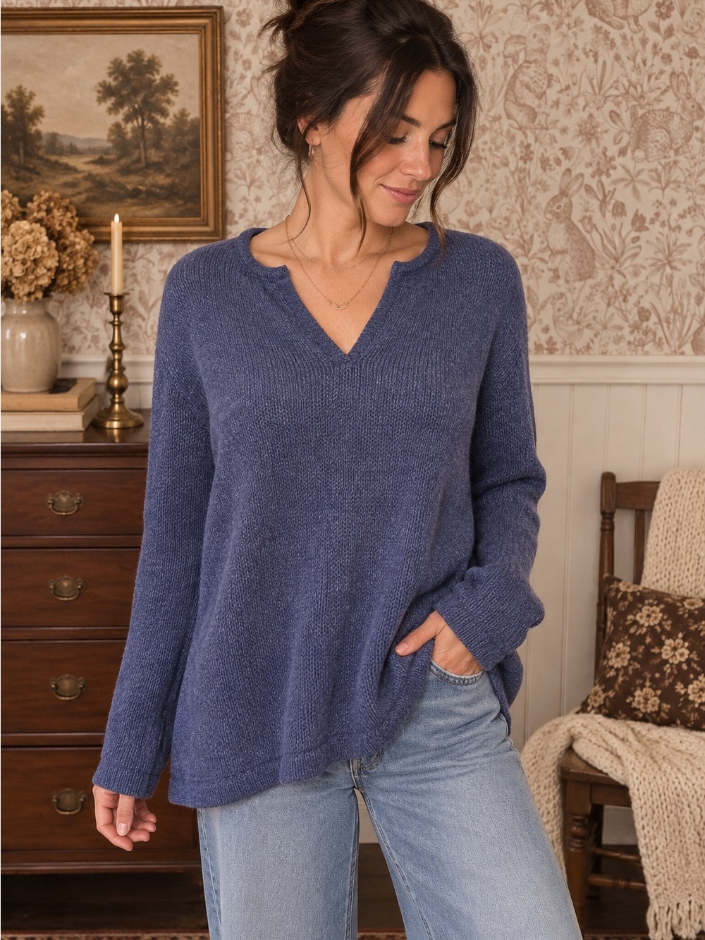 L.L. Bean Women's V-Neck Sweater in Slate Blue